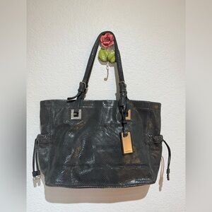 Calvin Klein Black and Silver Leather Tote with Distressed Finish